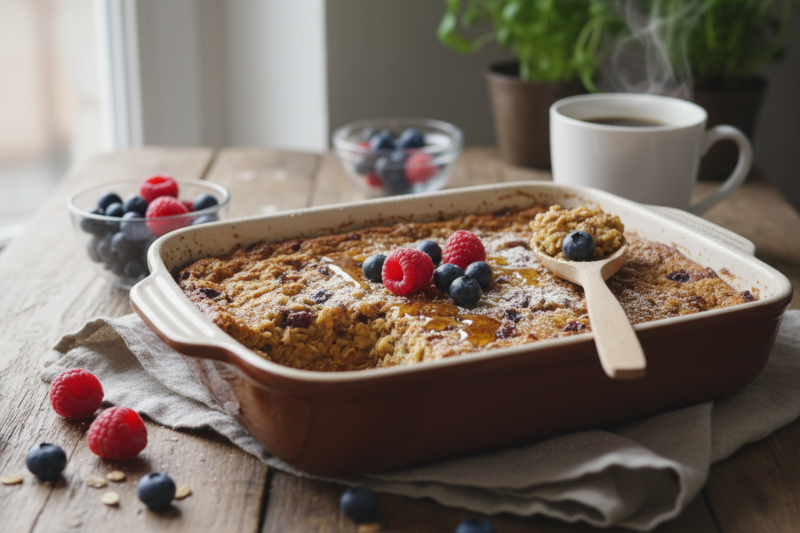 Pieczona owsianka - przepis na zdrowe śniadanie które smakuje jak pyszne ciasto