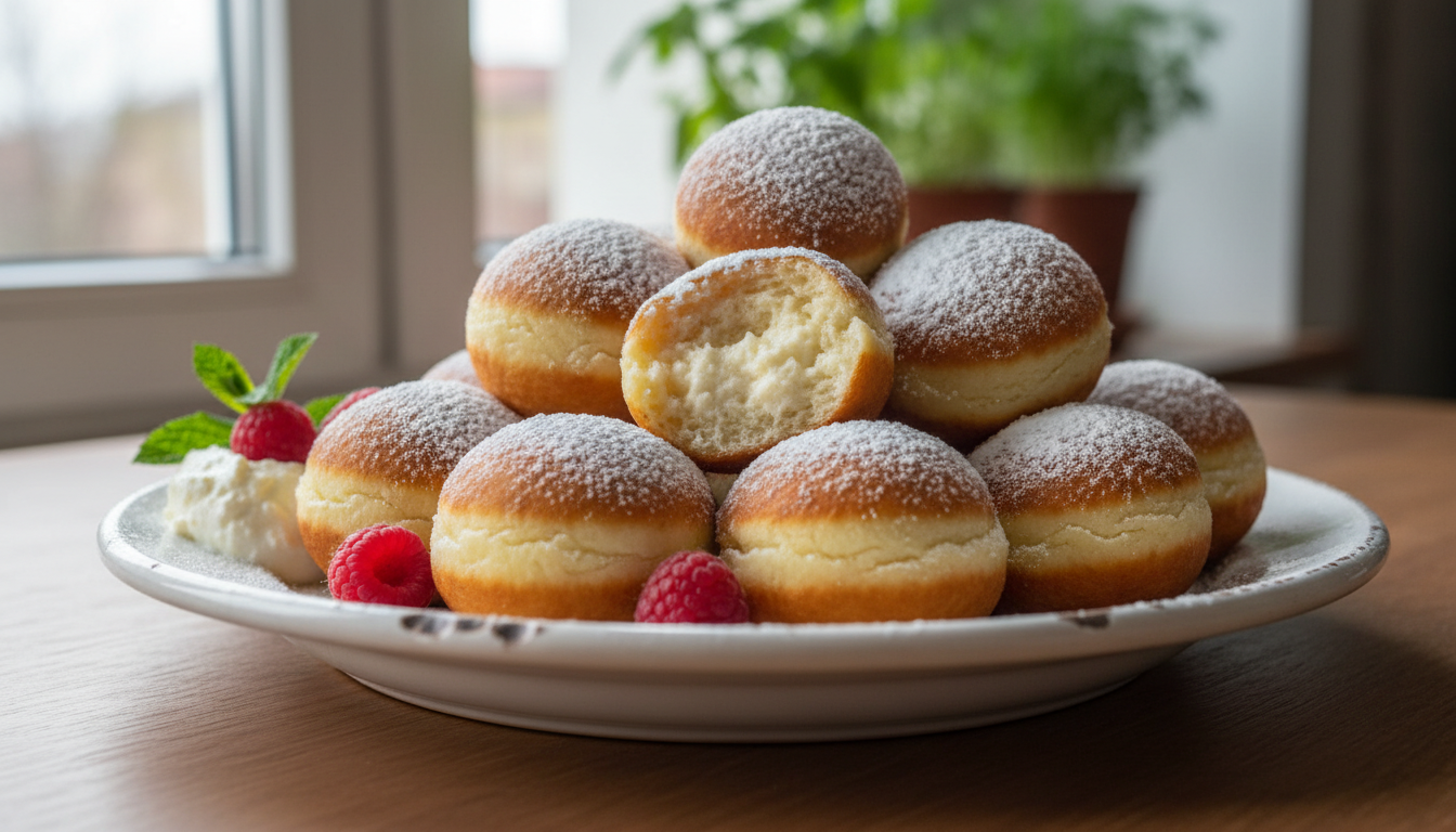 Przepis na mini pączki serowe z serkiem homogenizowanym - puszysty i szybki deser bez drożdży