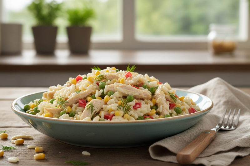 Sałatka z ryżem i kurczakiem przepis - ekspresowy sposób na sycący i pyszny lunch
