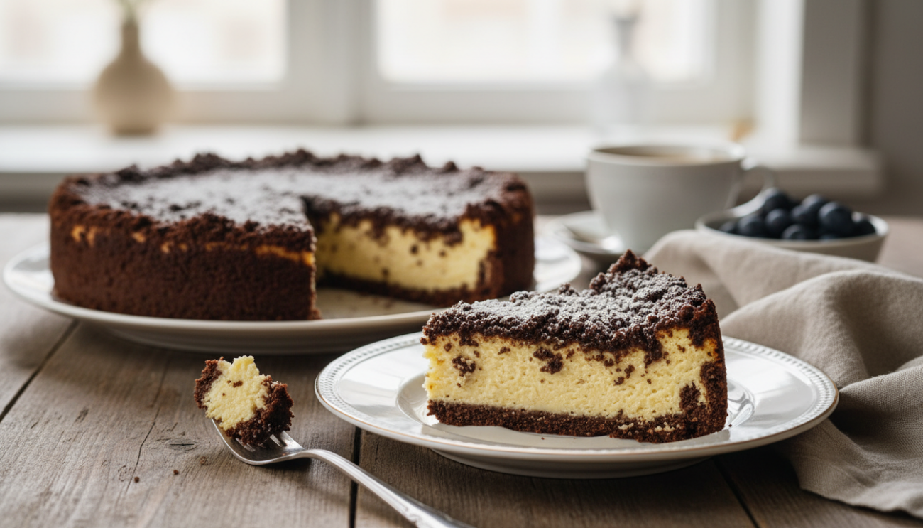 Sernik królewski przepis - sekret idealnie puszystej masy i chrupiącej kakaowej kruszonki