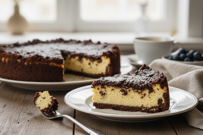 Sernik królewski przepis - sekret idealnie puszystej masy i chrupiącej kakaowej kruszonki