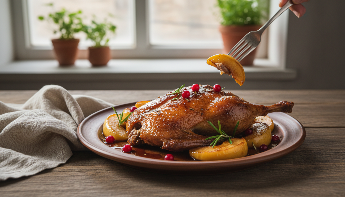 Soczysta kaczka z jabłkami przepis - sekret idealnie chrupiącej skórki i miękkiego mięsa